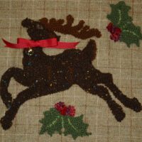 Leaping Reindeer Punch Pillow, 13" x 13", pattern by P is for Primitive