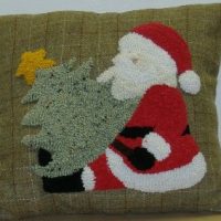 Santa With Tree Punch Pillow, 13" x 13", pattern by P is for Primitive
