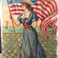 Vintage Patriotic Pattern, 22 x 36, Vintage Postcard Pattern From Joan Moshimer's Studio