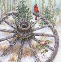 Winter Greetings, 24 x 18, Vintage Postcard Pattern From Joan Moshimer's Studio