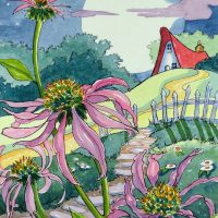 Echinacea Under the Moon Storybook Cottage Series, based on the artwork of Alida Akers, 26 x 18