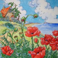 Poppies by the Sea Storybook Cottage Series, based on the artwork of Alida Akers, 24 x 24