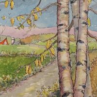 A Waning Autumn Past the Birches Storybook Cottage Series, based on the artwork of Alida Akers, 24 x 24