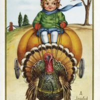 Joyful Thanksgiving 24 x 36, Vintage Postcard Pattern From Joan Moshimer's Studio