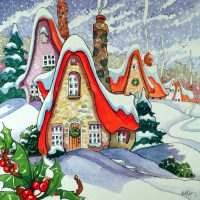 Tis' The Season Storybook Cottage Series, based on the artwork of Alida Akers, 36 x 36 (large)
