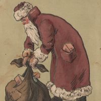 Santa and His Bag of Gifts, 22 x 36, Vintage Postcard Pattern