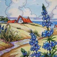 Lupines by the Seashore based on the artwork of Alida Akers, 28 x 24
