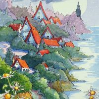 A Sleepy Village Under the Moon based on the artwork of Alida Akers, 34 x 24