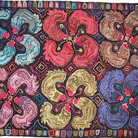 Rooster Pansies Large, pattern by Primitive Grace, 42 1/2" x 60"