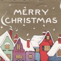 Deco Winter Village, 30 x 15, Vintage Postcard Pattern From Joan Moshimer's Studio