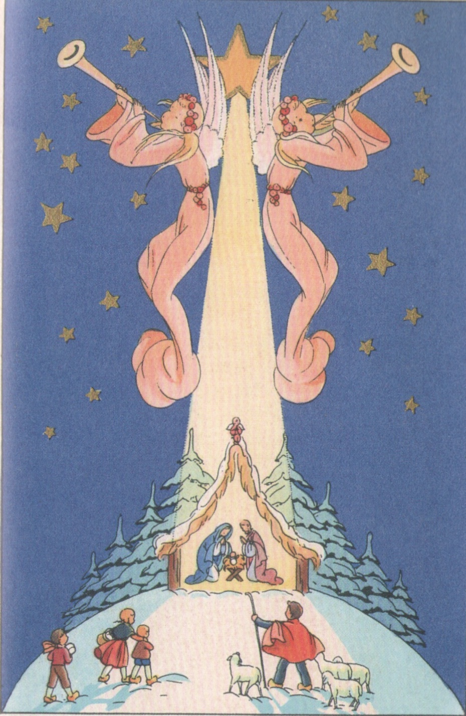 Oh Silent Night, 36 x 22, Vintage Postcard Pattern From Joan Moshimer's Studio