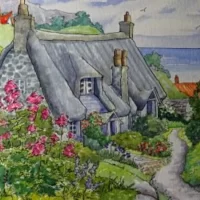 English Cottage By the Sea, based on the artwork of Alida Akers, 20 x 24