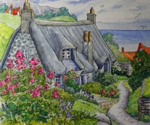 English Cottage By the Sea, based on the artwork of Alida Akers, 20 x 24