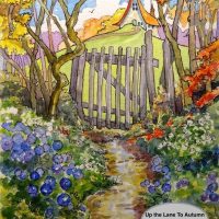 Up The Lane To Autumn based on the artwork of Alida Akers, 18 x 26