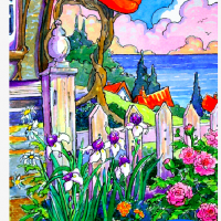 Storybook Beach Cottage based on the artwork of Alida Akers, 24" x 18"