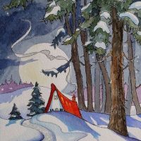 Storybook Home By the Winter Moon based on the artwork of Alida Akers, 24" x 18"