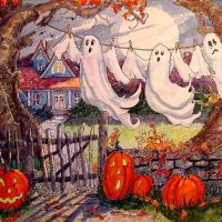 Halloween Laundry based on the artwork of Alida Akers, 18" x 24"