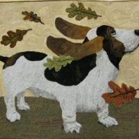 Bassett Hound Fall Frolic, Pattern by Cactus Needle, 22 1/2" X 27”