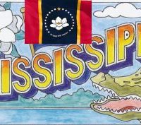 Mississippi, Vintage State Postcard, Pattern by Cactus Needle, 17" x 30"