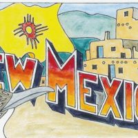 New Mexico, Vintage State Postcard, Pattern by Cactus Needle, 17" x 30"