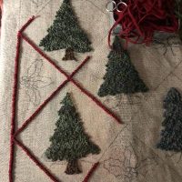 The Holly and Pine Tree Sampler Small Size , 23" x 23", by Joan Moshimer