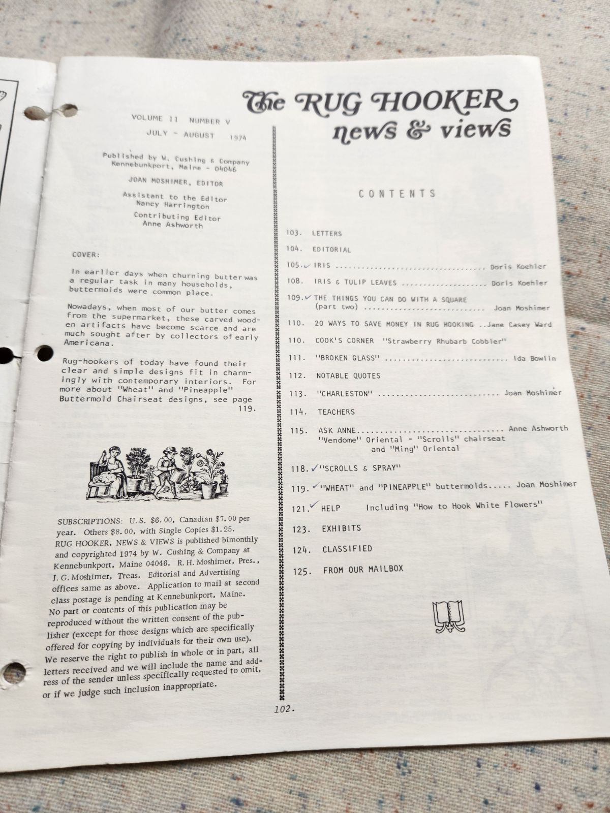 The Rug Hooker, New and Views Rug Hooking Magazine Volume 2 no. 5, Issue #11, July - August 1974 by Joan Moshimer "Used" - Image 2