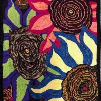 Wild Sunflowers, 31 x 23 Hooked Rug by Fiber Artist Karen Whidden