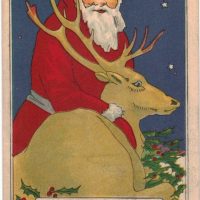 2023 Santa-- Mr. Claus and Comet,  Vintage Postcard Pattern From Joan Moshimer's Studio 26 x 16