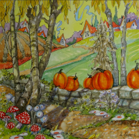 Autumn Walk, based on the artwork of Alida Akers, 24 x 24