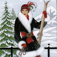 Deco At the Lodge, 26 x 24, Vintage Postcard Pattern From Joan Moshimer's Studio