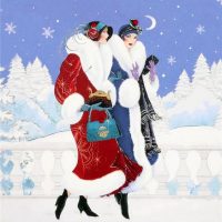 Deco Winter Holiday, 26 x 23, Vintage Postcard Pattern From Joan Moshimer's Studio