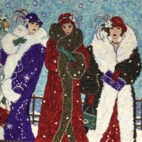 Three Mimi's, 20 x 24 Hooked Rug by Fiber Artist Karen Whidden