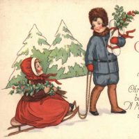 Holiday Cheer 26 x 26, Vintage Postcard Pattern From Joan Moshimer’s Studio