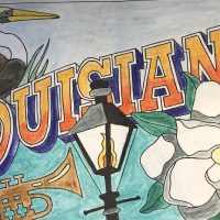 Louisiana, Vintage State Postcard, Pattern by Cactus Needle, 17" x 30"