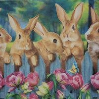 Bunnies on the Fence, Vintage Postcard Pattern, 18” x 29.5”, Pattern Only
