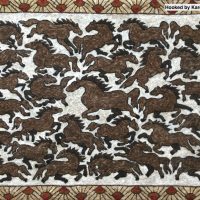 Stampede, 38.25 x 56, a Salma Dhanji Pattern-- Finished Hooked Rug by Fiber Artist Karen Whidden