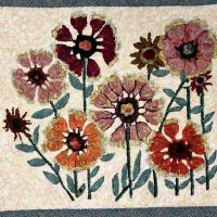 Blanket Flowers, 24 x 30, A Sharon Smith Pattern-- Finished Hooked Rug  by Fiber Artist Karen Whidden