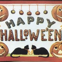 Cats and Jacks , Vintage Postcard Pattern.