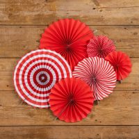 Set of 6 Red Paper Fans