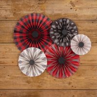 Set of 5 Plaid Paper Fans