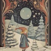 Winter Wonderland Large, 26" x 21", Vintage Postcard Pattern From Joan Moshimer's Studio