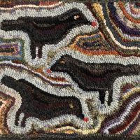 3 Blackbirds, 13.5 x 12, Evelyn Lawrence Pattern-- Finished Hooked Rug  by Evelyn Lawrence